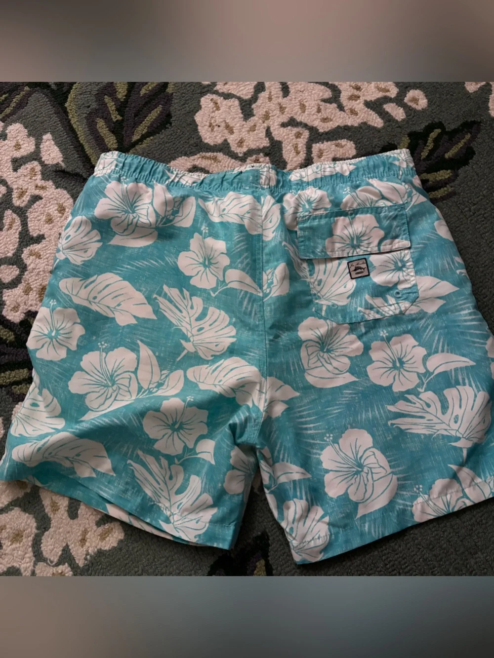 Men's Turquoise Floral Swim Trunks
